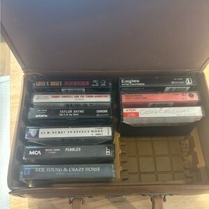 VTG cassette tapes case latches with 9 VTG 80’s music cassette tapes READ